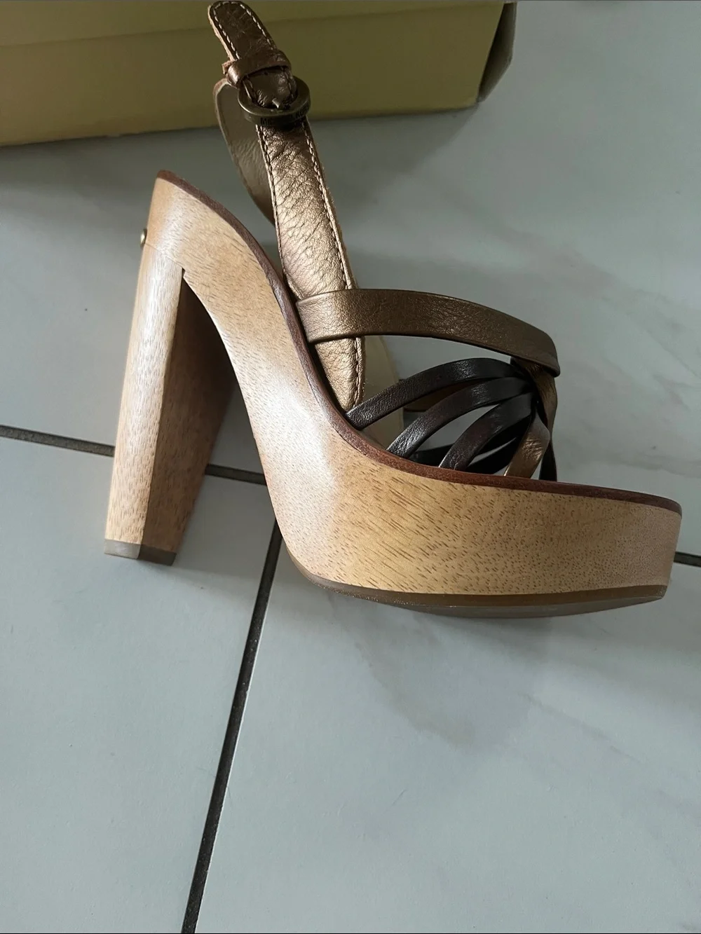 Michael Kors Bronze and Dark Brown Strappy Wedge Sandals
